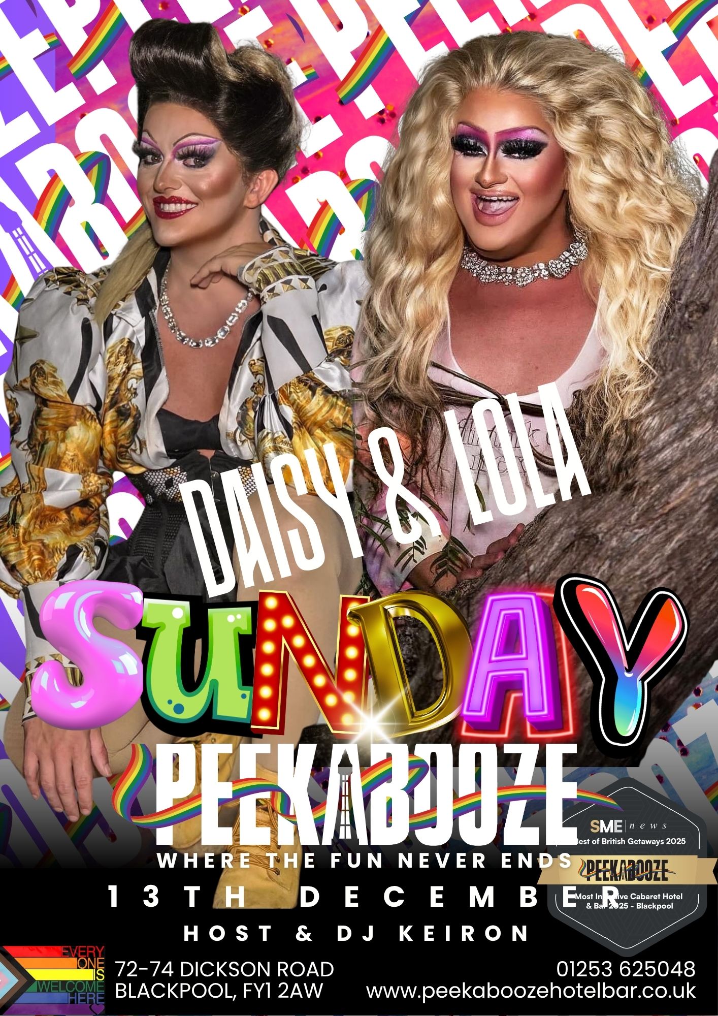 🎄 Daisy Diamond & Lola Fierce – Christmas Show at PeekaBooze • Sunday 13th December from 9.00pm 🎄
